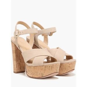 Veronica Beard Lucille Heels Suede Platform Cork Heel Sandals Tan Size 11 New